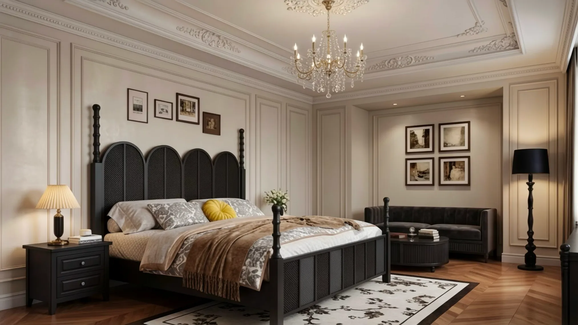 noir scallop bedroom and lounge furnished room view