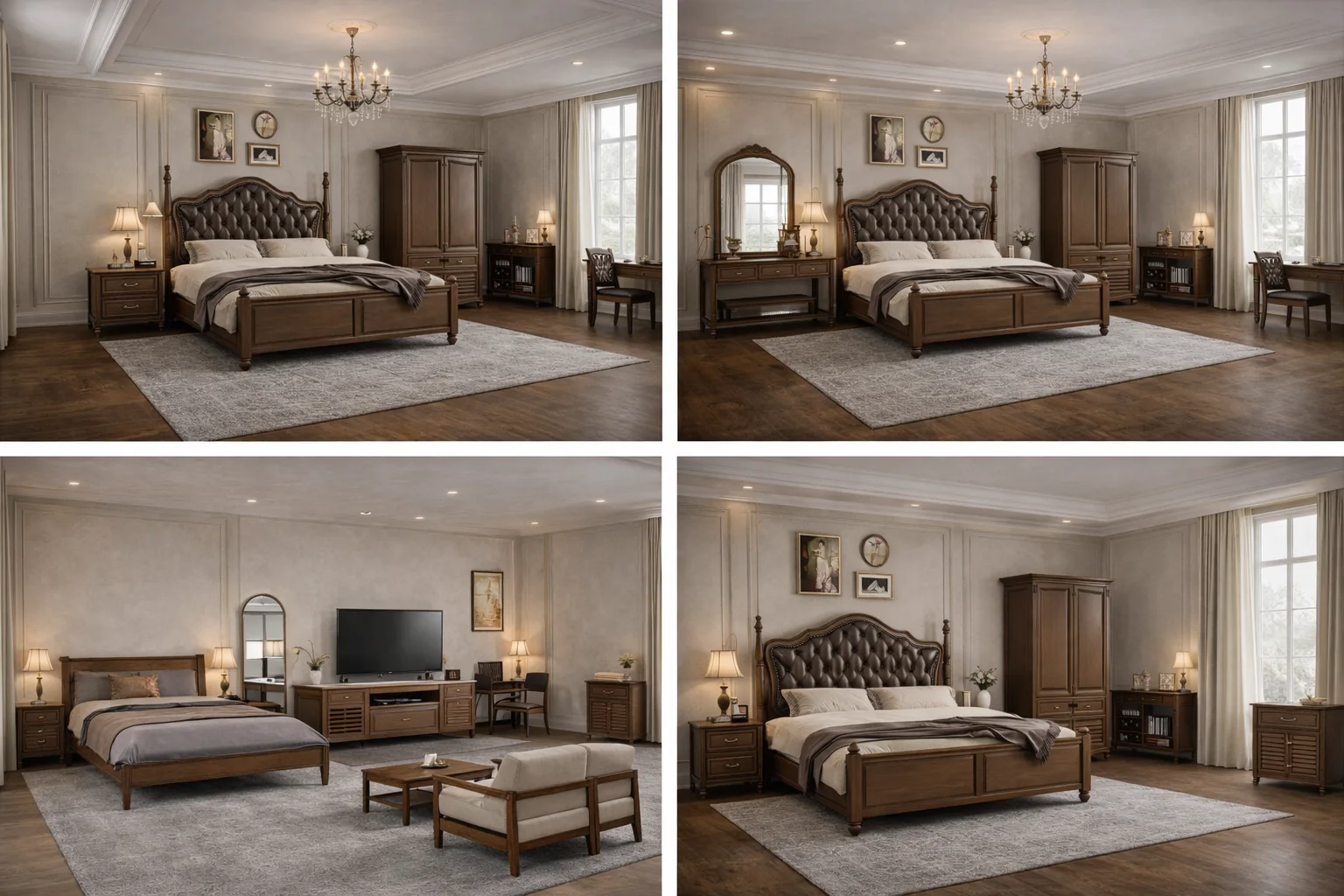 A coordinated heritage bedroom concept with carved timber furniture